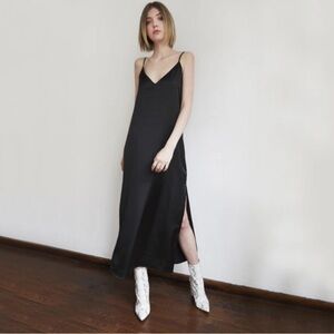 ROAM | Valencia Satin Black Slip Formal Midi Dress Size XS Cocktail Party